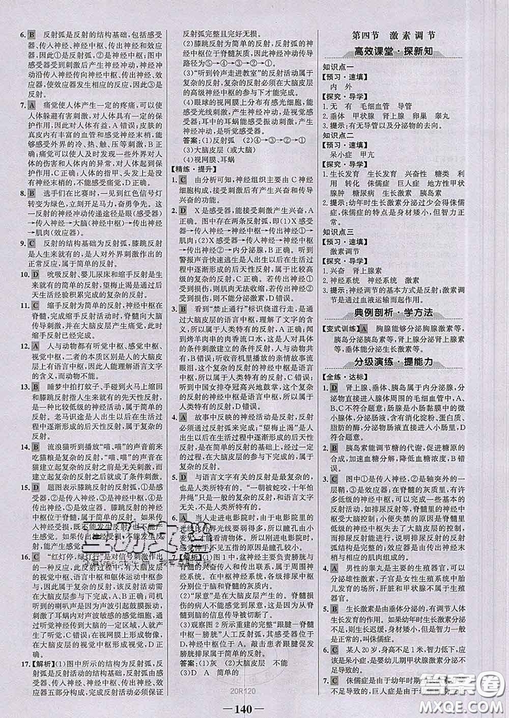 2020新版世紀金榜金榜學案七年級生物下冊人教版答案