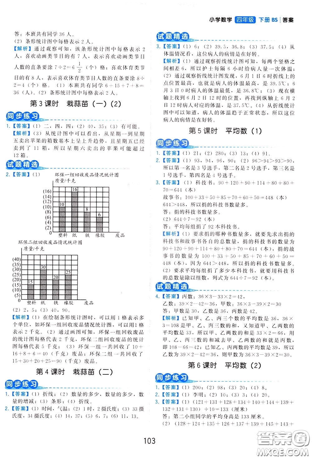 2020年學(xué)而思基本功同步練小學(xué)數(shù)學(xué)4年級(jí)下冊(cè)BS北師版參考答案