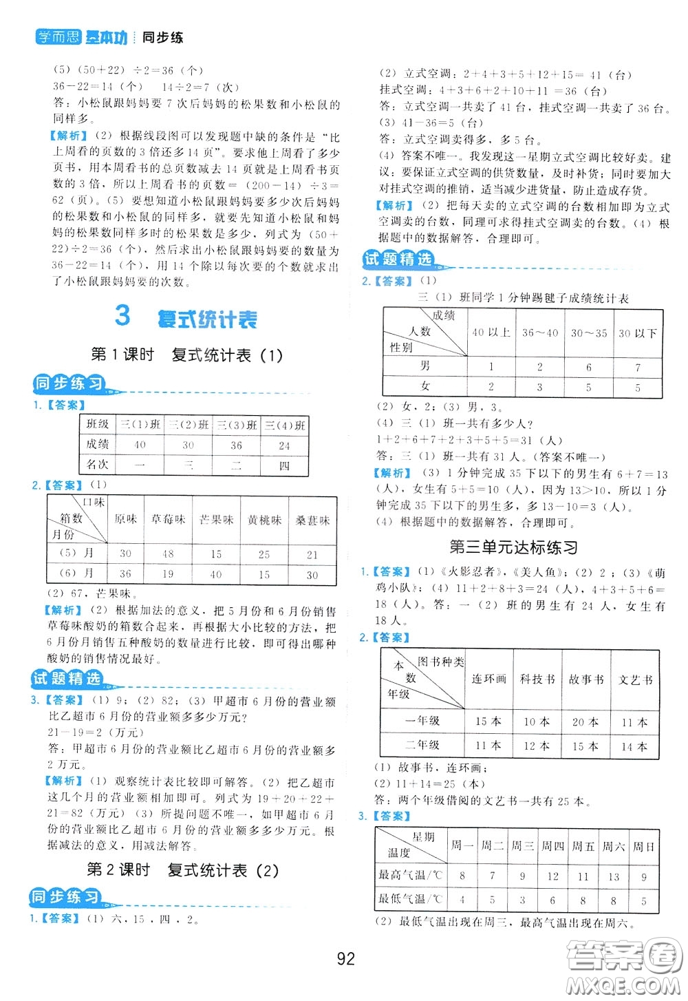 2020年學(xué)而思基本功同步練小學(xué)數(shù)學(xué)3年級下冊RJ人教版參考答案