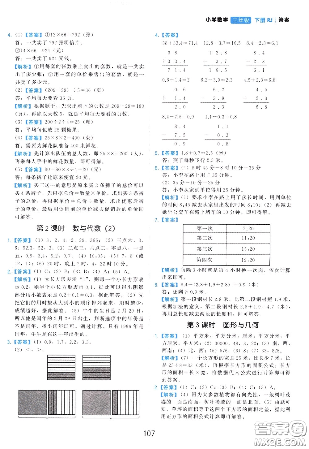 2020年學(xué)而思基本功同步練小學(xué)數(shù)學(xué)3年級下冊RJ人教版參考答案