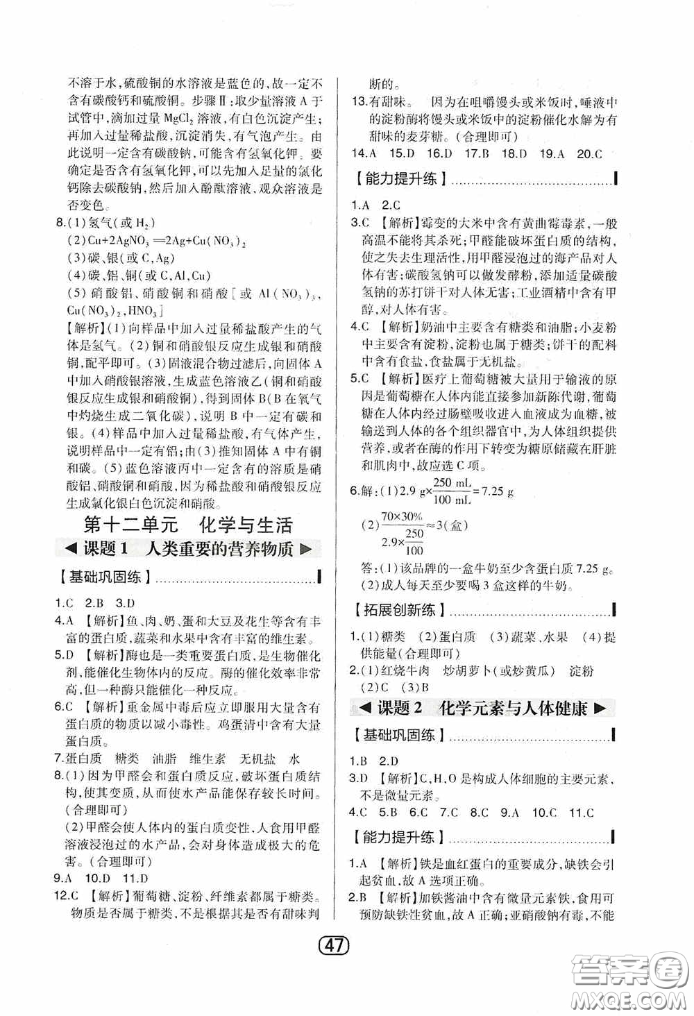 東北師范大學(xué)出版社2020北大綠卡課時(shí)同步講練九年級化學(xué)下冊人教版答案