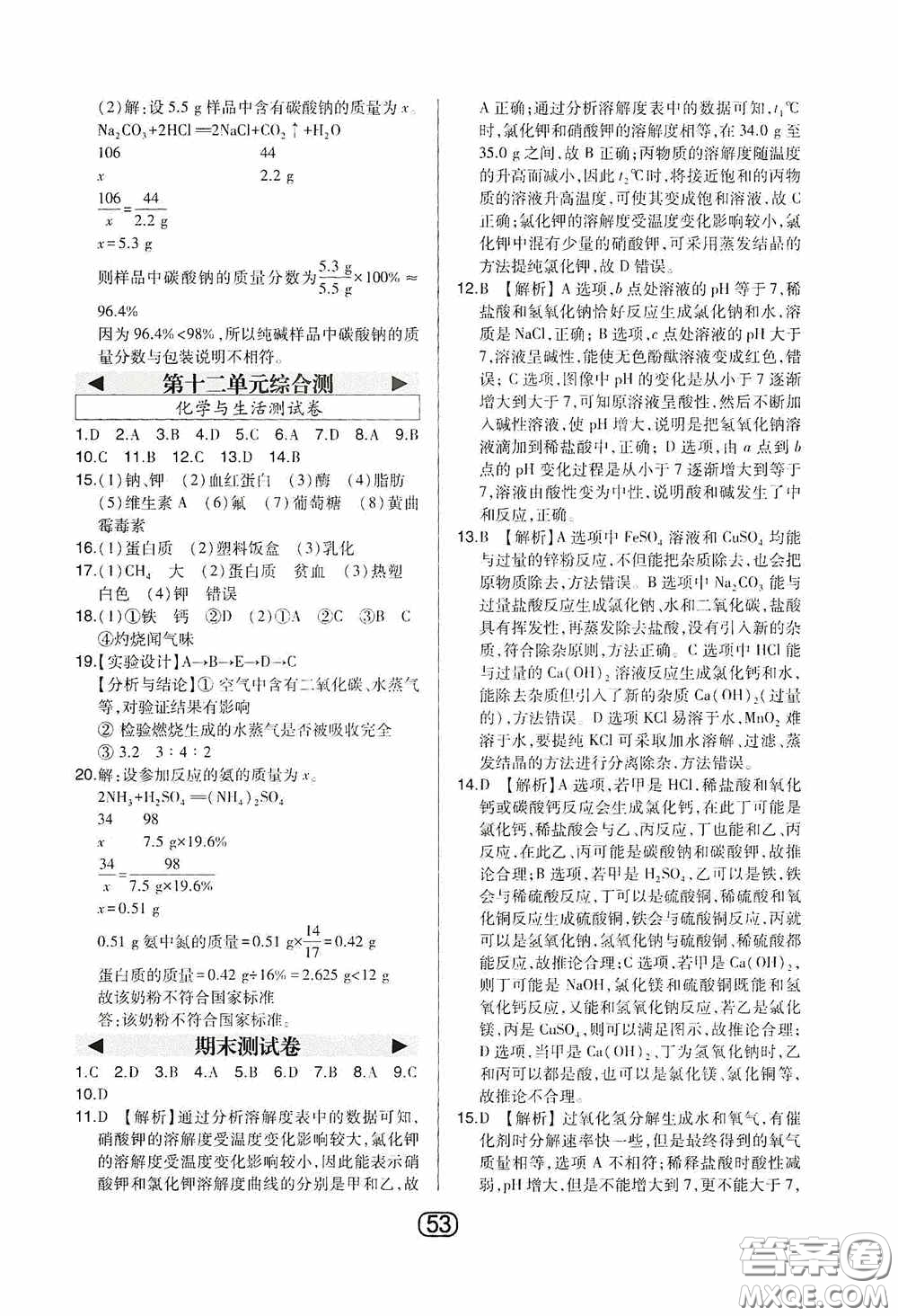 東北師范大學(xué)出版社2020北大綠卡課時(shí)同步講練九年級化學(xué)下冊人教版答案