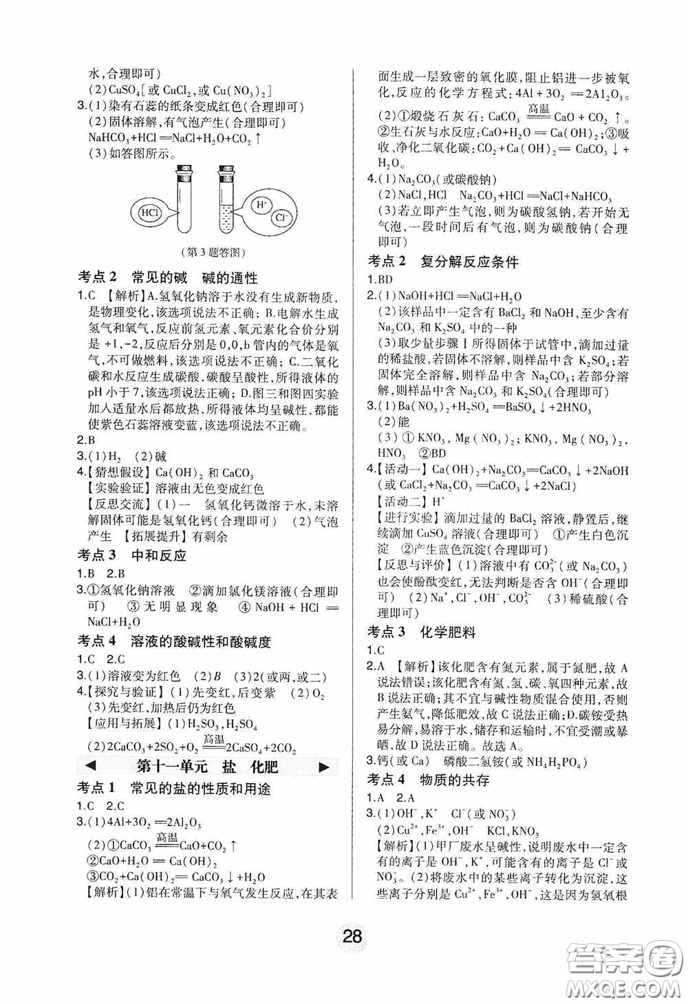 東北師范大學(xué)出版社2020北大綠卡課時(shí)同步講練九年級化學(xué)下冊人教版答案