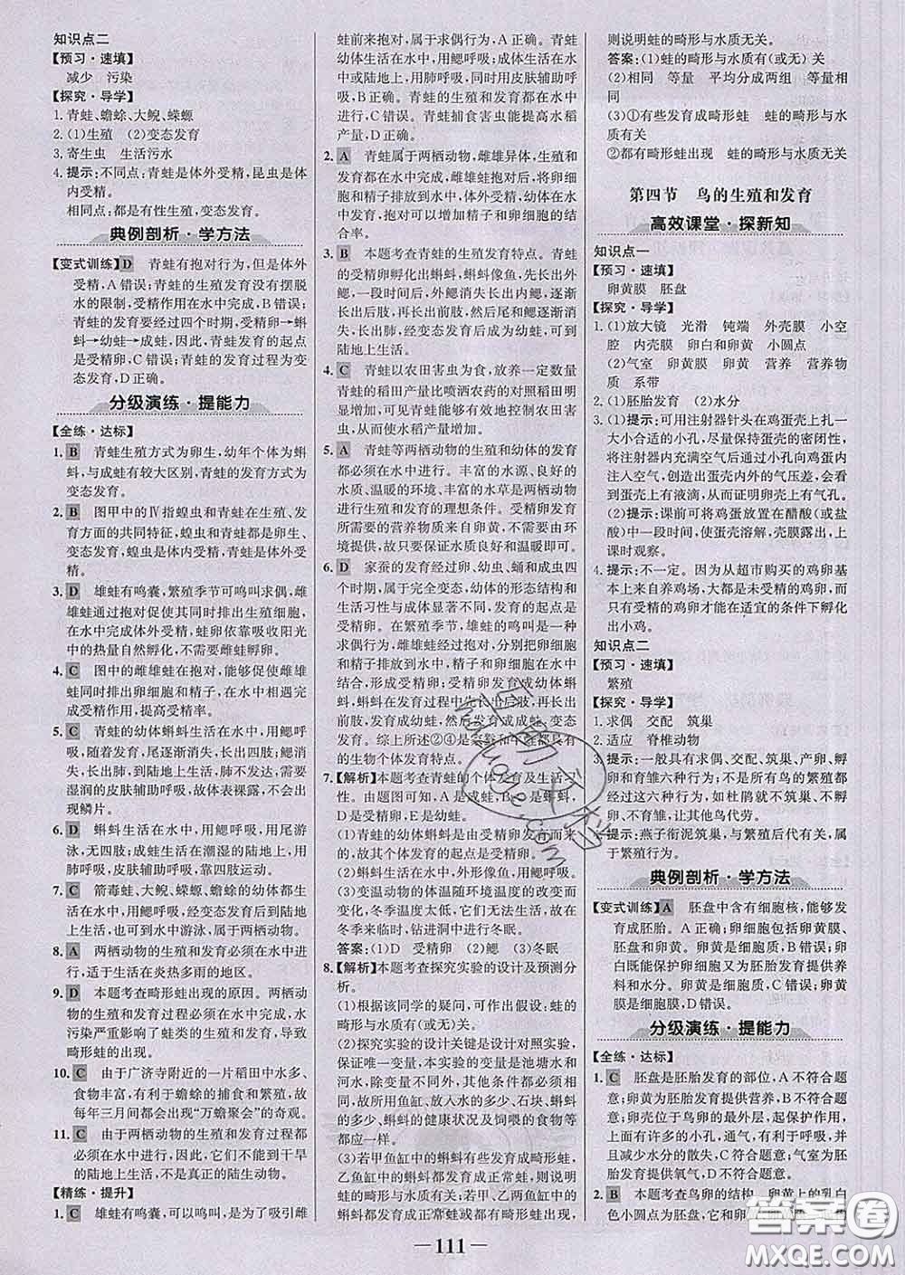 2020新版世紀金榜金榜學案八年級生物下冊人教版答案