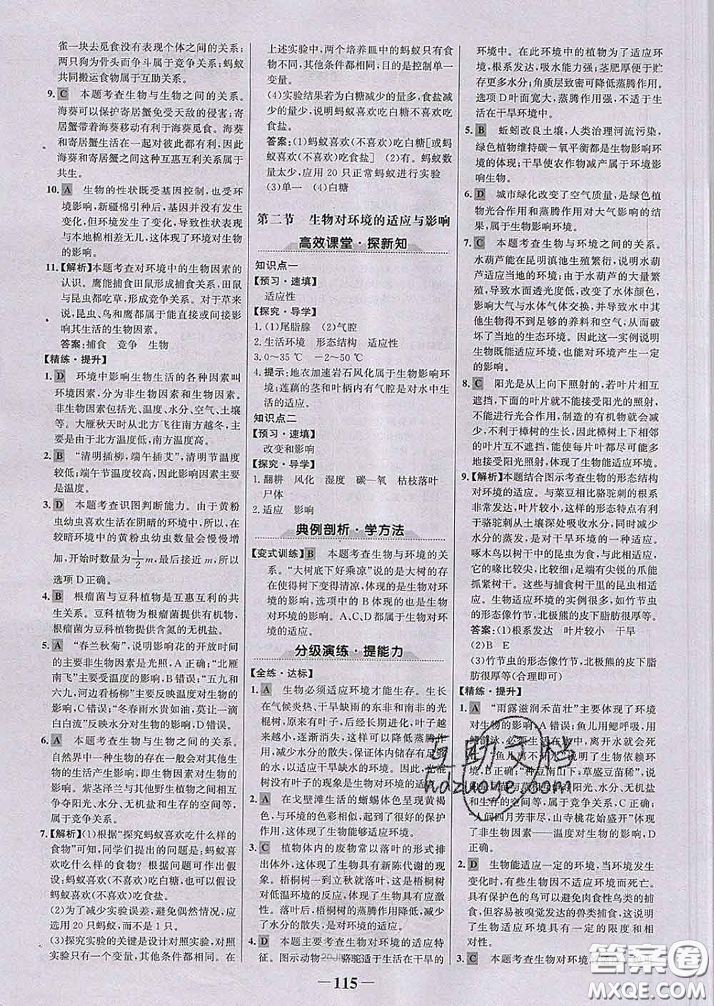 2020新版世紀金榜金榜學案八年級生物下冊濟南版答案