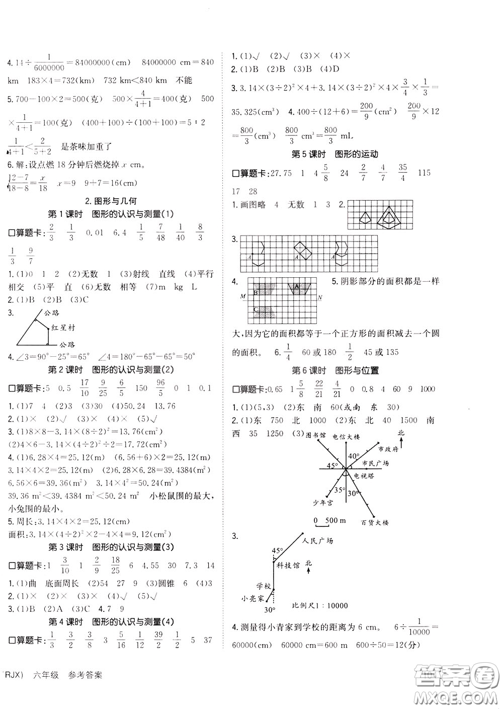 2020年英才小狀元同步優(yōu)化練與測六年級下冊數(shù)學RJ人教版參考答案