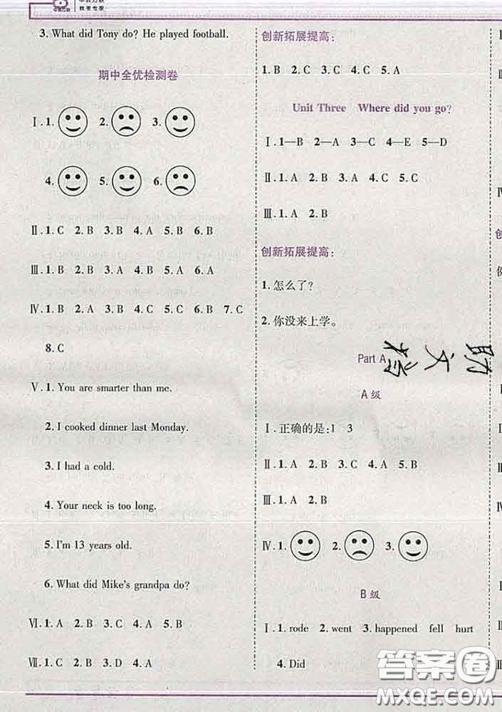 2020新版新全優(yōu)全優(yōu)備考六年級(jí)英語(yǔ)下冊(cè)人教版答案