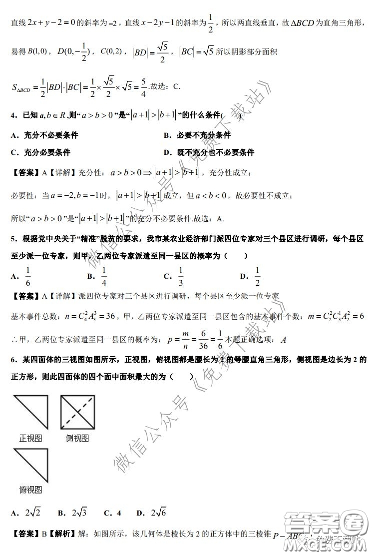 2020年全國高等學校統(tǒng)一招生考試武漢二月調考仿真模擬理科數(shù)學試題及答案