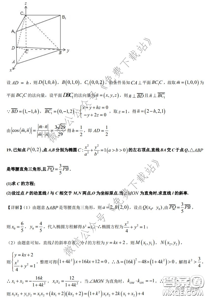 2020年全國高等學校統(tǒng)一招生考試武漢二月調考仿真模擬理科數(shù)學試題及答案