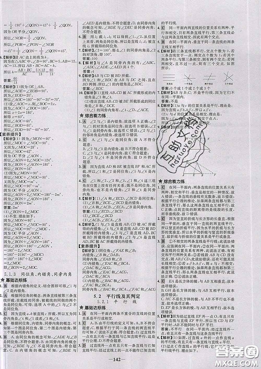 2020春世紀(jì)金榜百練百勝七年級(jí)數(shù)學(xué)下冊人教版答案