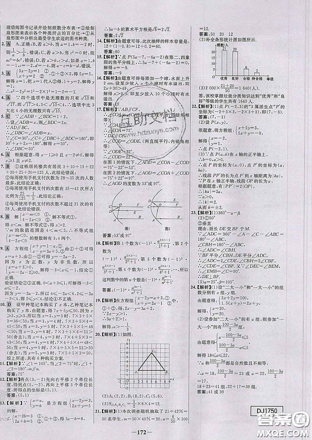 2020春世紀(jì)金榜百練百勝七年級(jí)數(shù)學(xué)下冊人教版答案