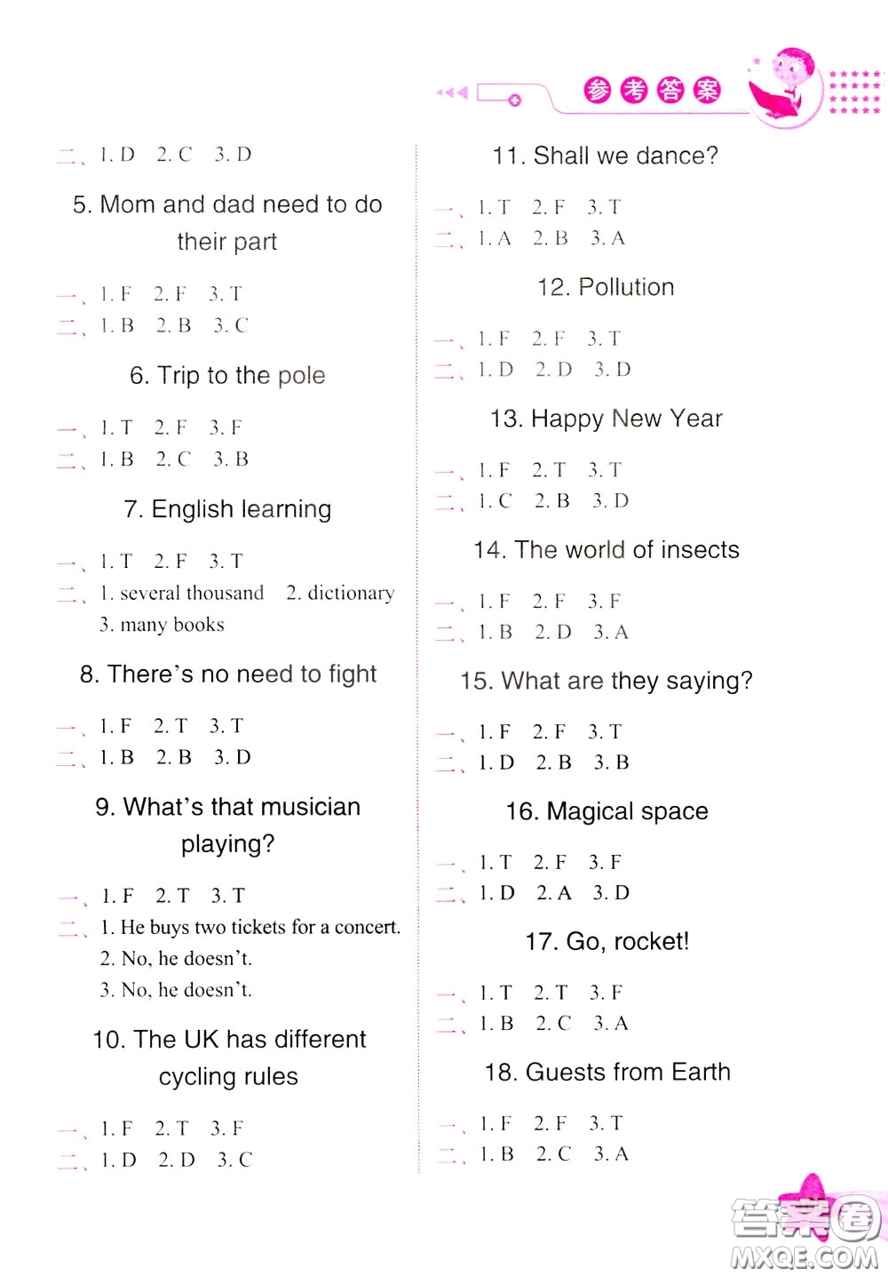 方洲新概念2020年小學(xué)英語閱讀入門與提高六年級(jí)參考答案