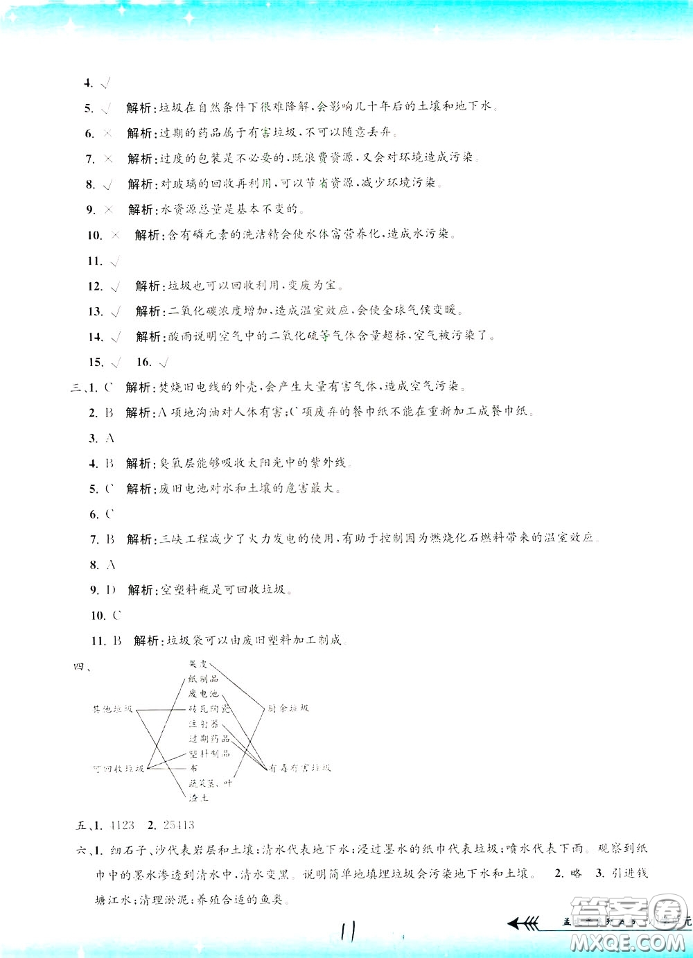 孟建平系列叢書2020年小學(xué)單元測試科學(xué)六年級下冊J教科版參考答案