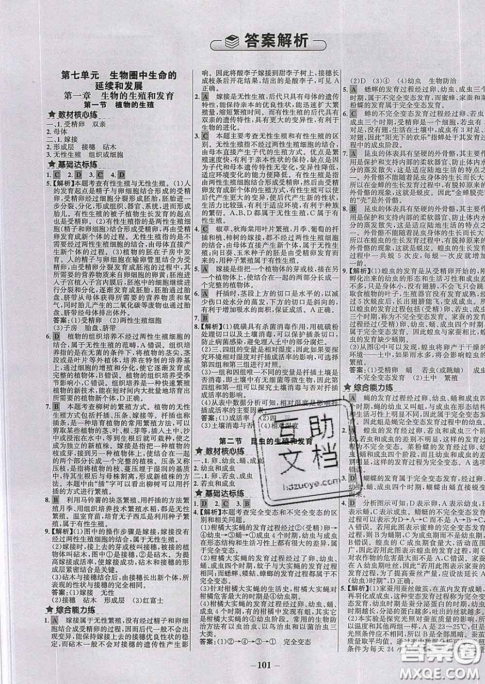 2020春世紀金榜百練百勝八年級生物下冊人教版答案