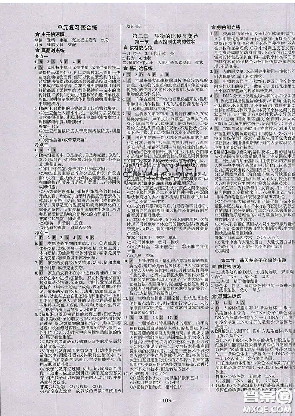 2020春世紀金榜百練百勝八年級生物下冊人教版答案