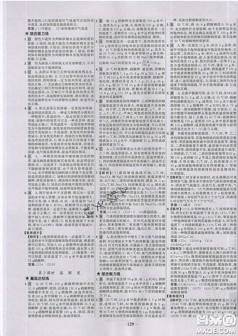 2020春世紀金榜百練百勝九年級化學下冊人教版答案