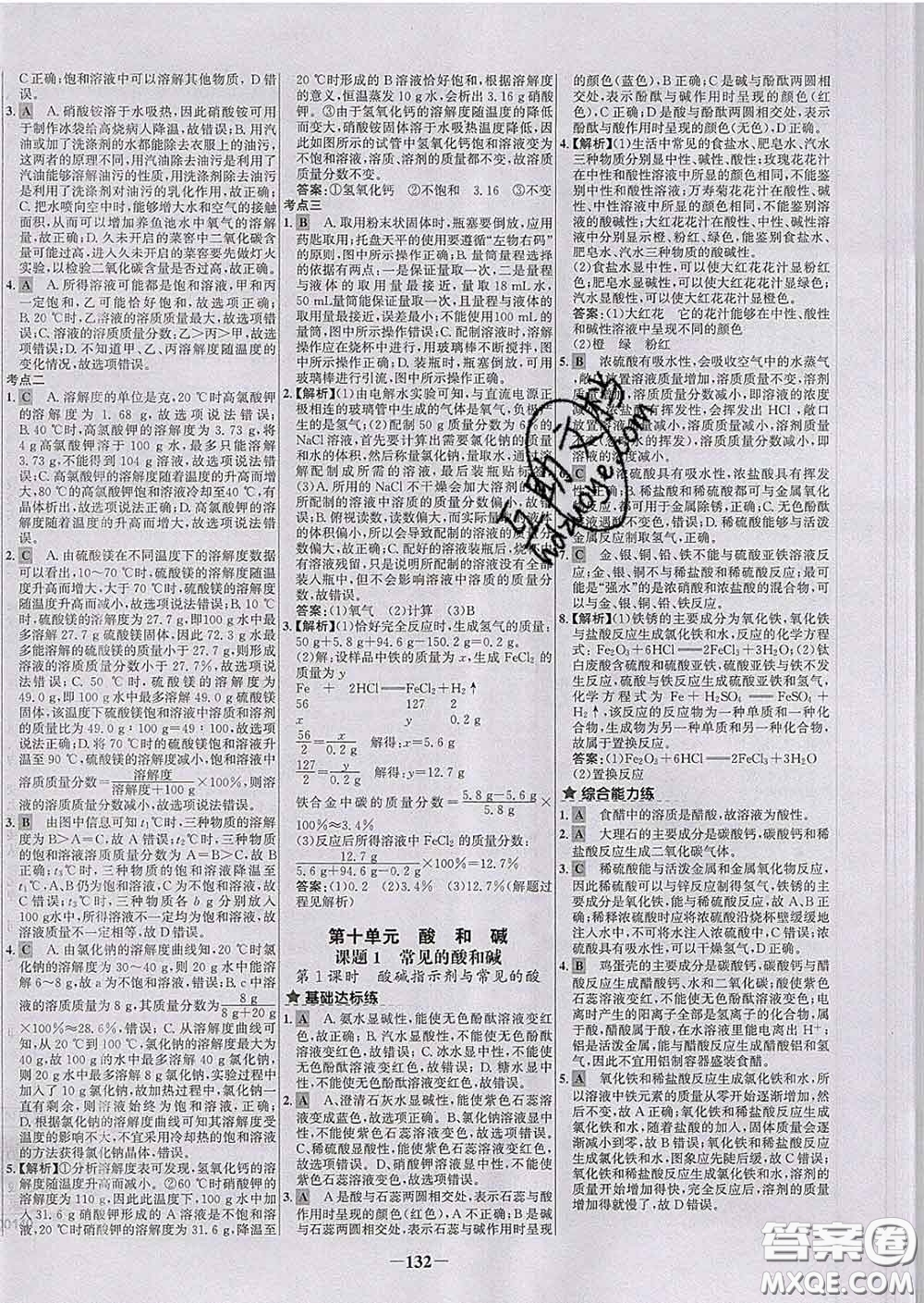 2020春世紀金榜百練百勝九年級化學下冊人教版答案