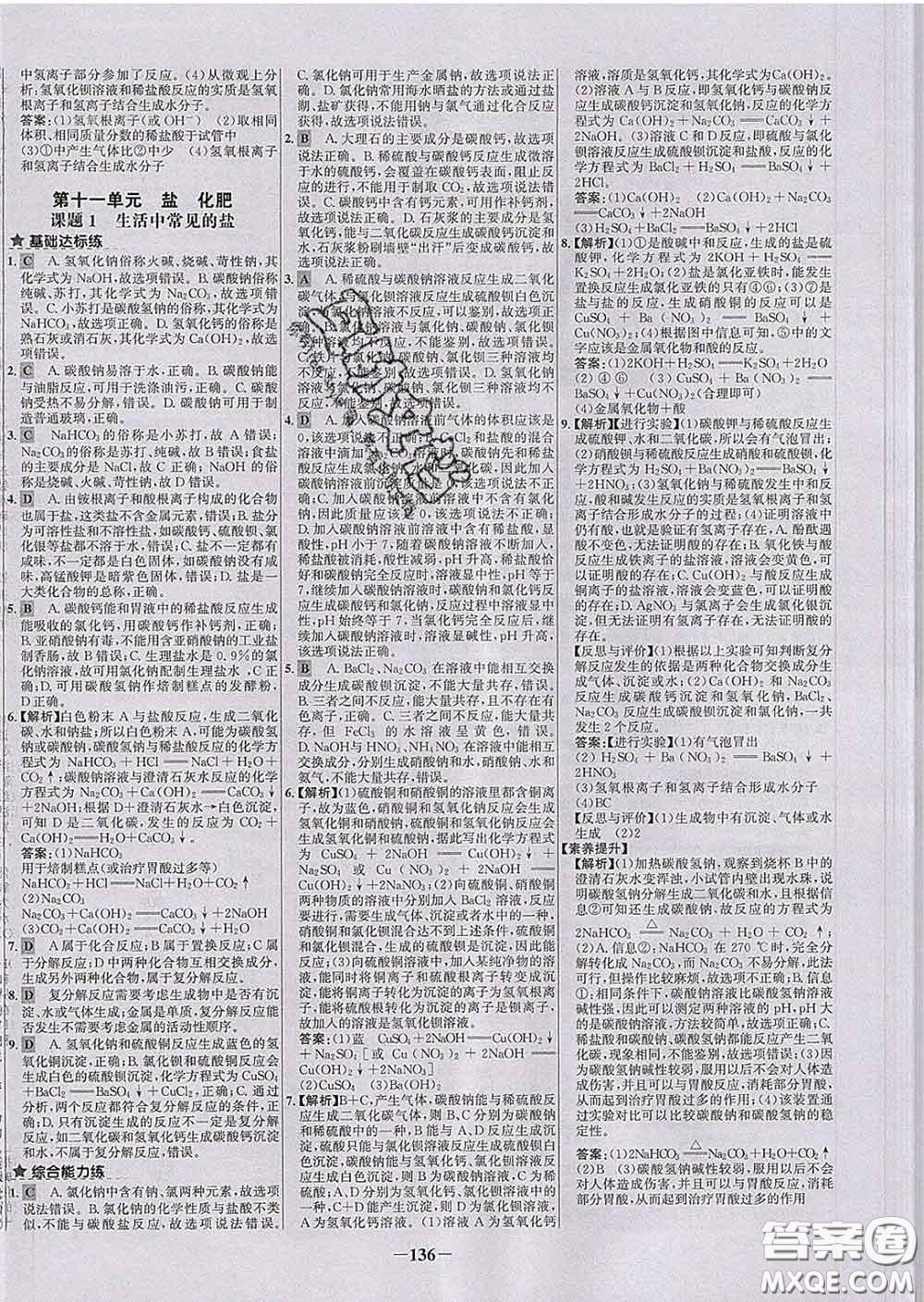 2020春世紀金榜百練百勝九年級化學下冊人教版答案