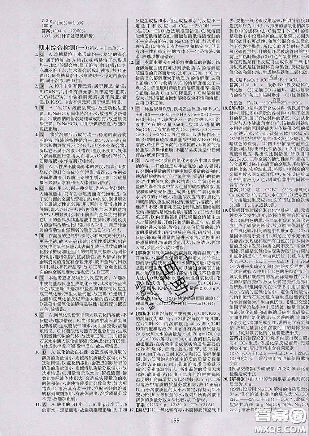 2020春世紀金榜百練百勝九年級化學下冊人教版答案