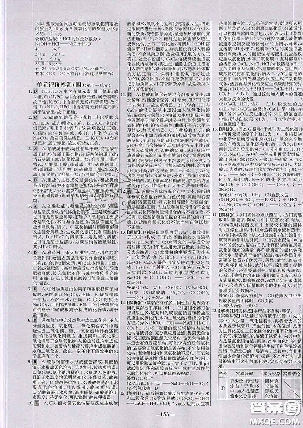 2020春世紀金榜百練百勝九年級化學下冊人教版答案