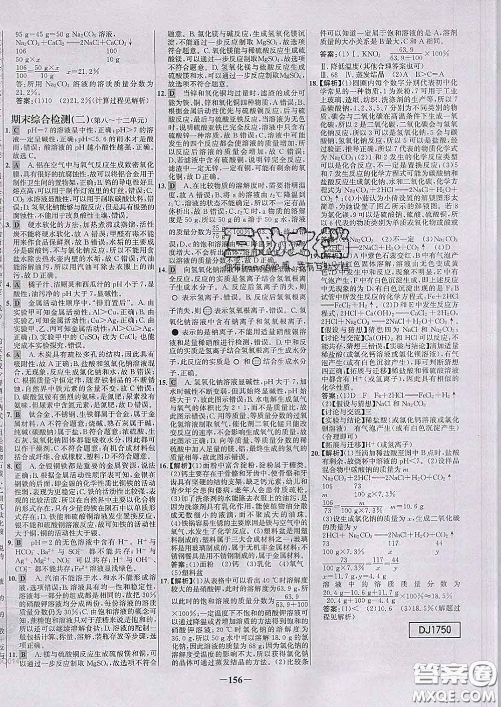 2020春世紀金榜百練百勝九年級化學下冊人教版答案