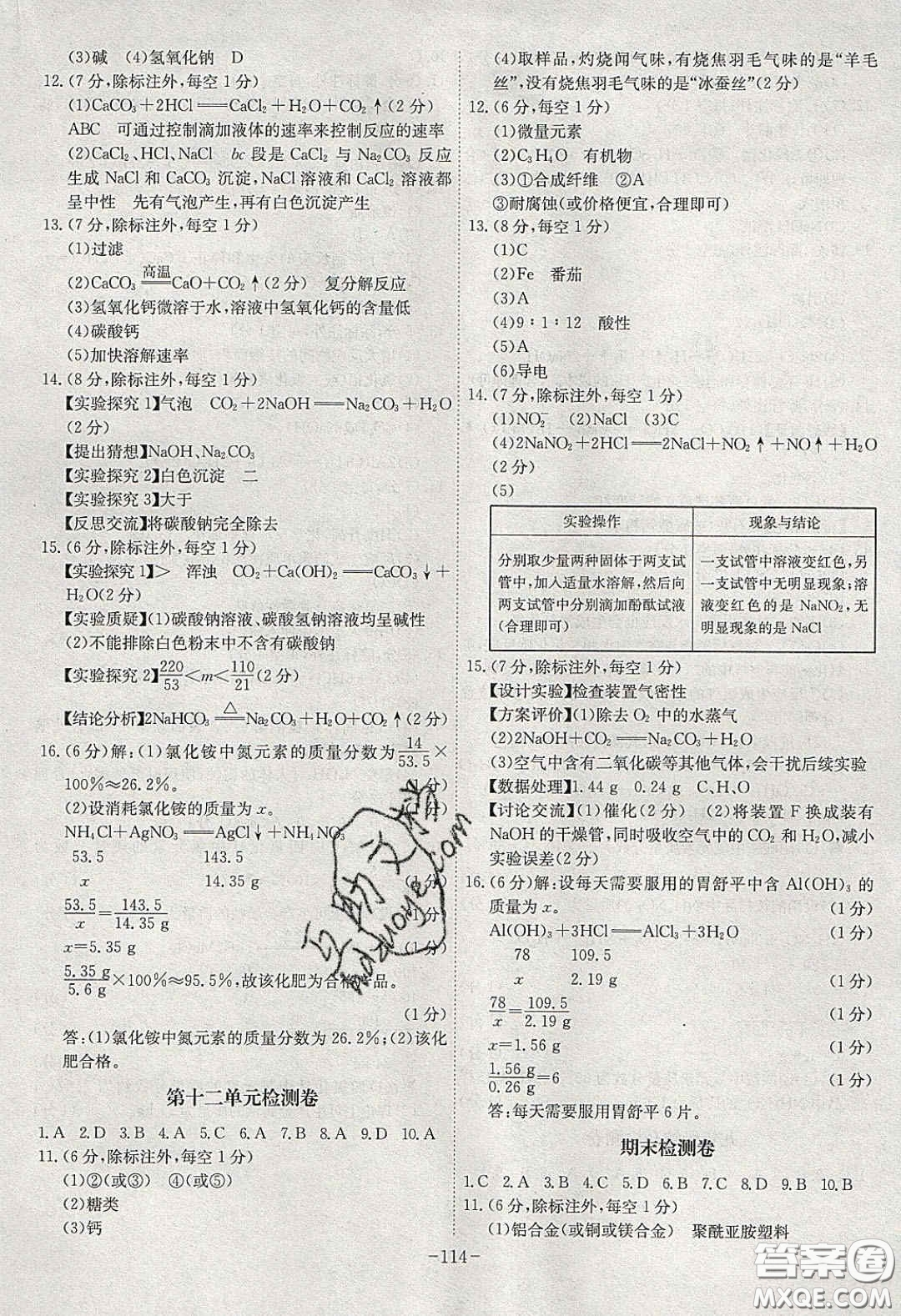 安徽師范大學(xué)出版社2020課時(shí)A計(jì)劃九年級(jí)化學(xué)下冊(cè)人教版答案