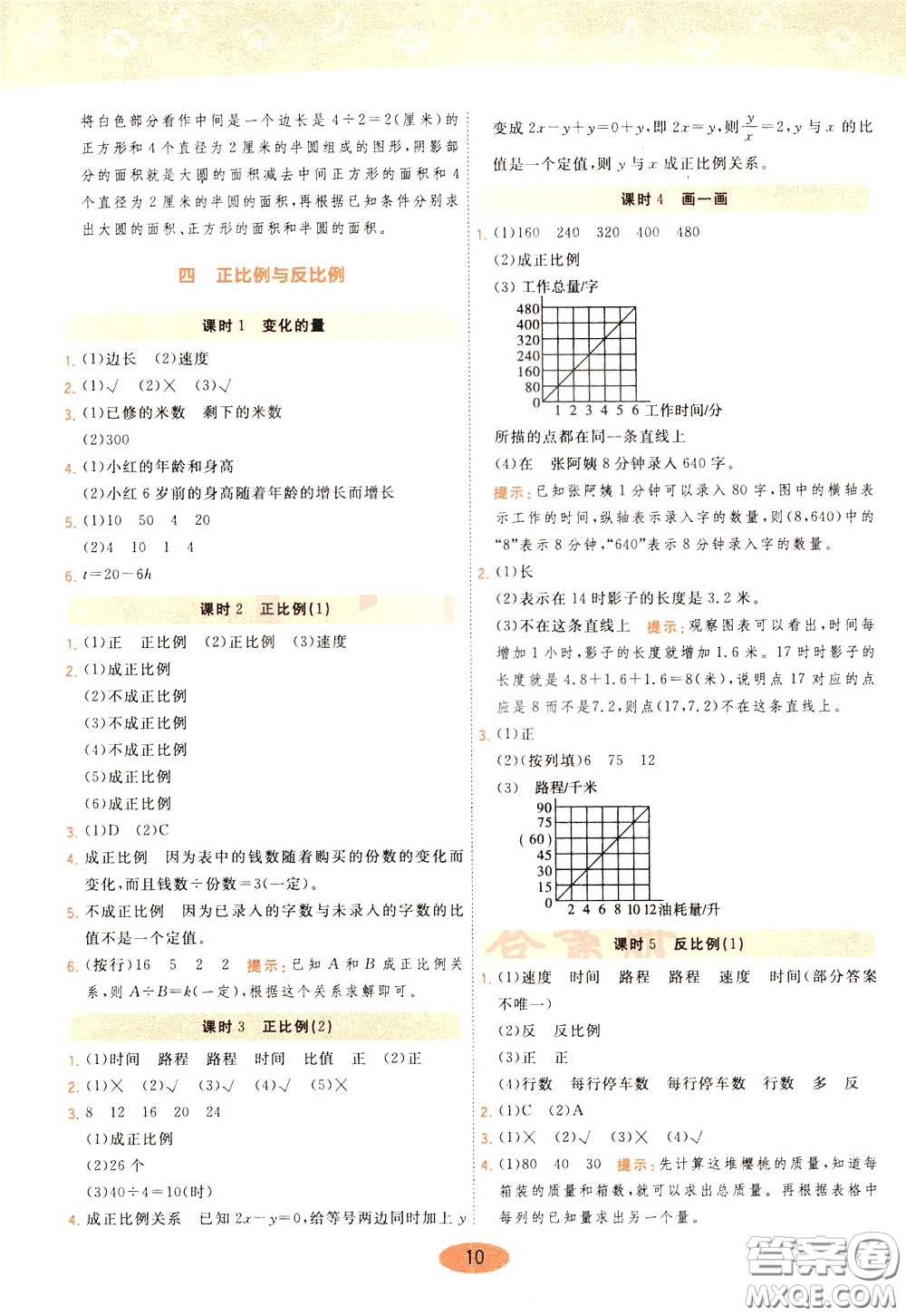 2020年黃岡同步練一日一練數(shù)學(xué)6年級(jí)下冊(cè)BS北師版參考答案