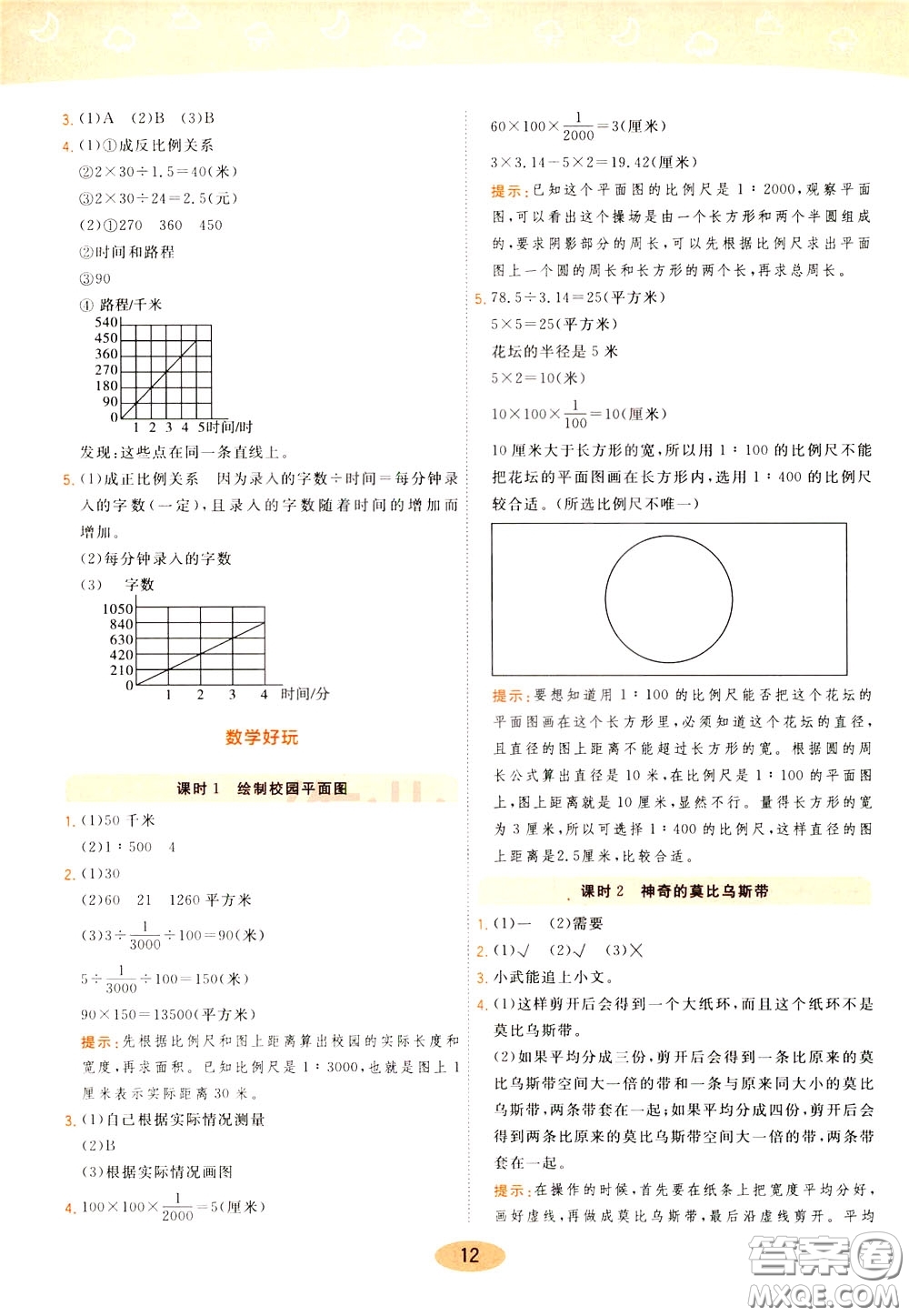 2020年黃岡同步練一日一練數(shù)學(xué)6年級(jí)下冊(cè)BS北師版參考答案