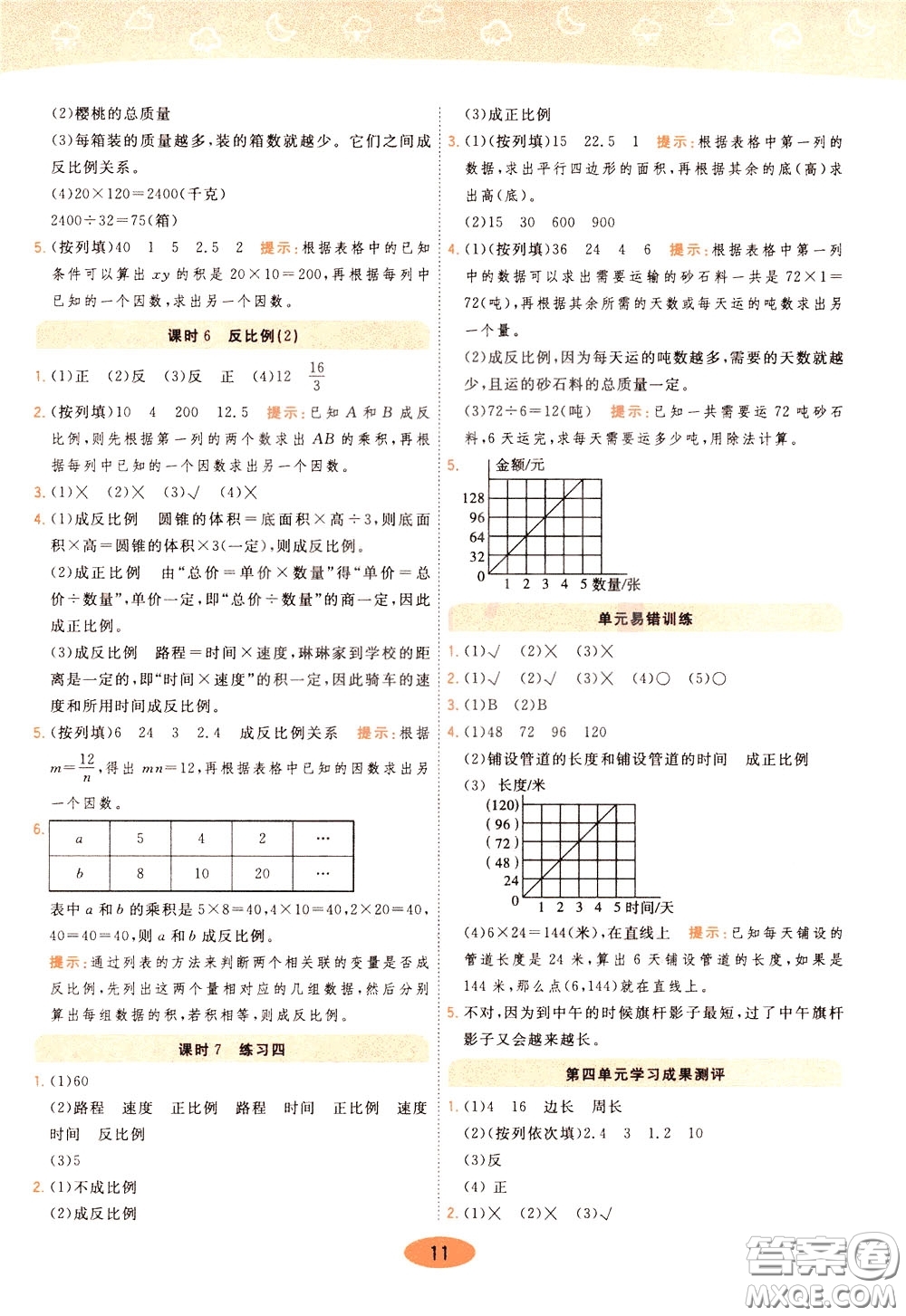 2020年黃岡同步練一日一練數(shù)學(xué)6年級(jí)下冊(cè)BS北師版參考答案