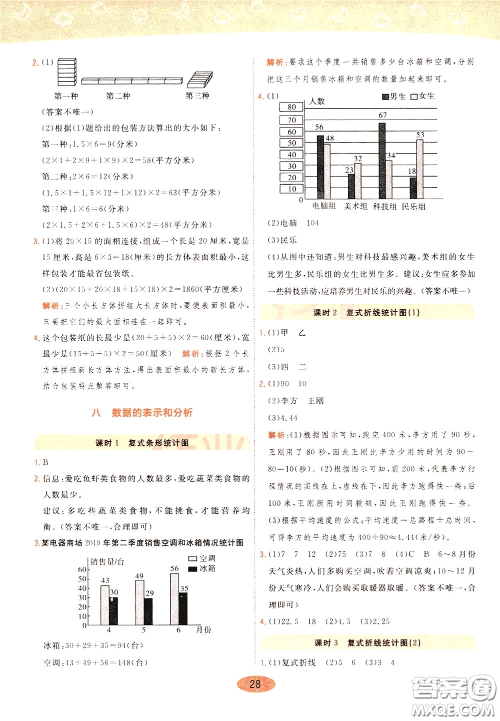 2020年黃岡同步練一日一練數學5年級下冊BS北師版參考答案