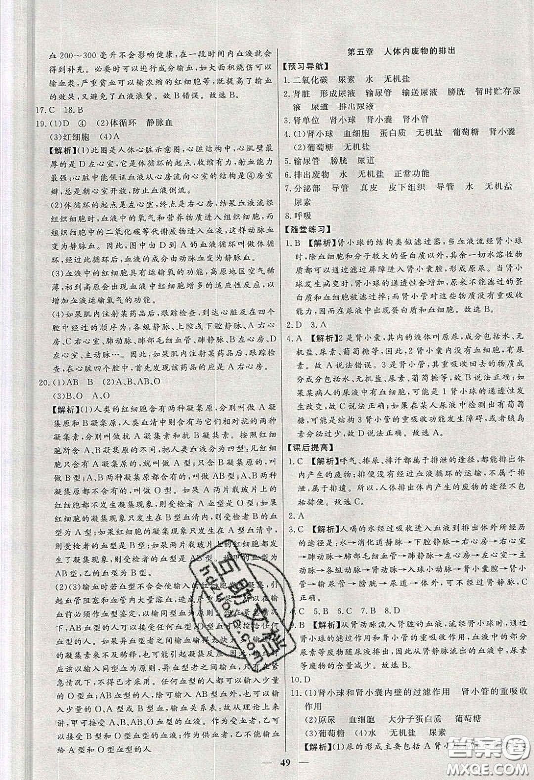 2020年春高分計劃中考版創(chuàng)新作業(yè)七年級生物下冊人教版答案