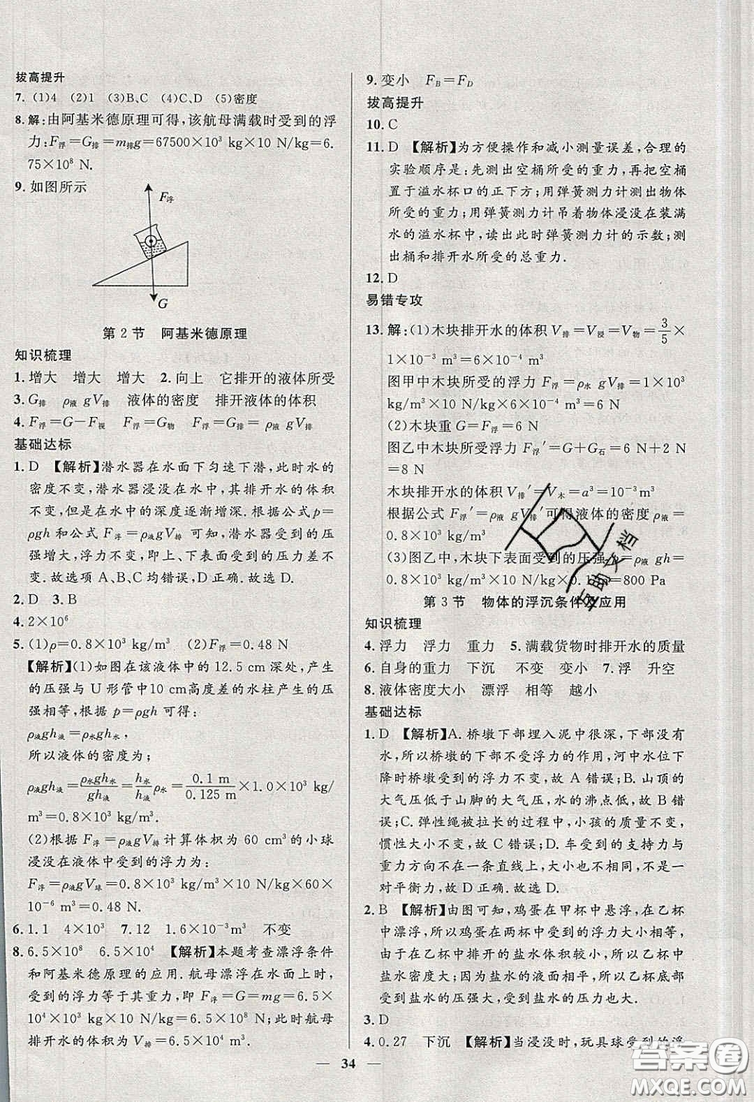 2020年春高分計劃中考版創(chuàng)新作業(yè)八年級物理下冊人教版答案