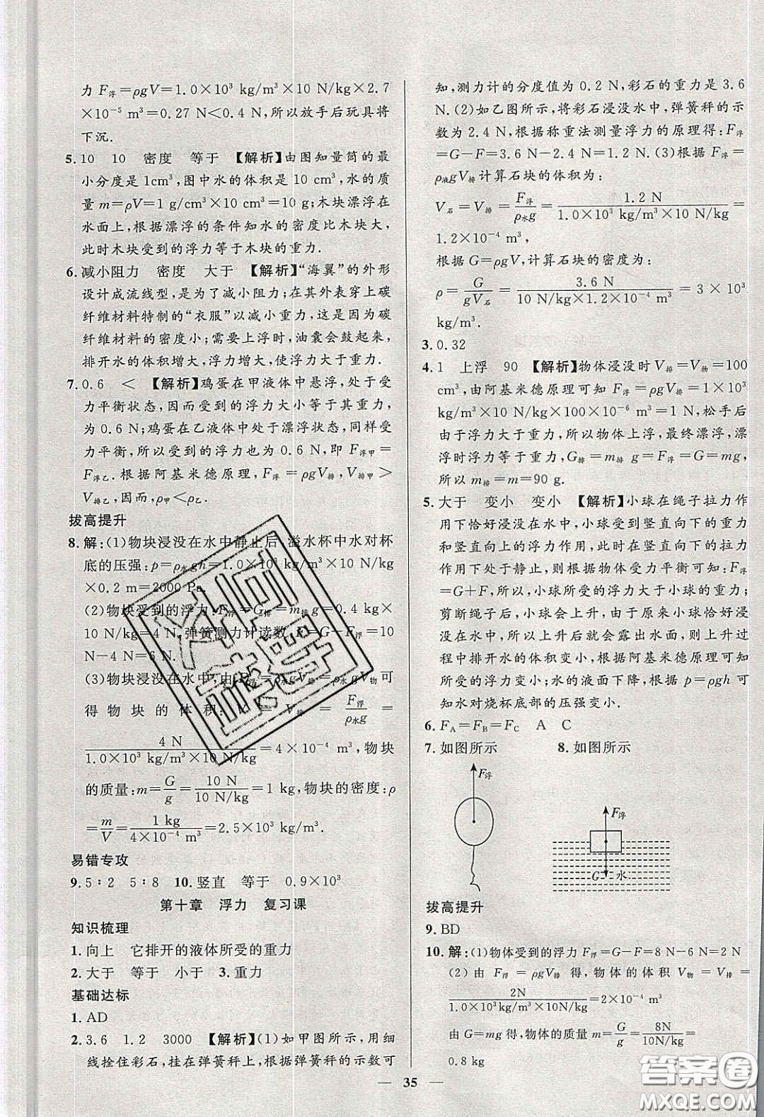 2020年春高分計劃中考版創(chuàng)新作業(yè)八年級物理下冊人教版答案