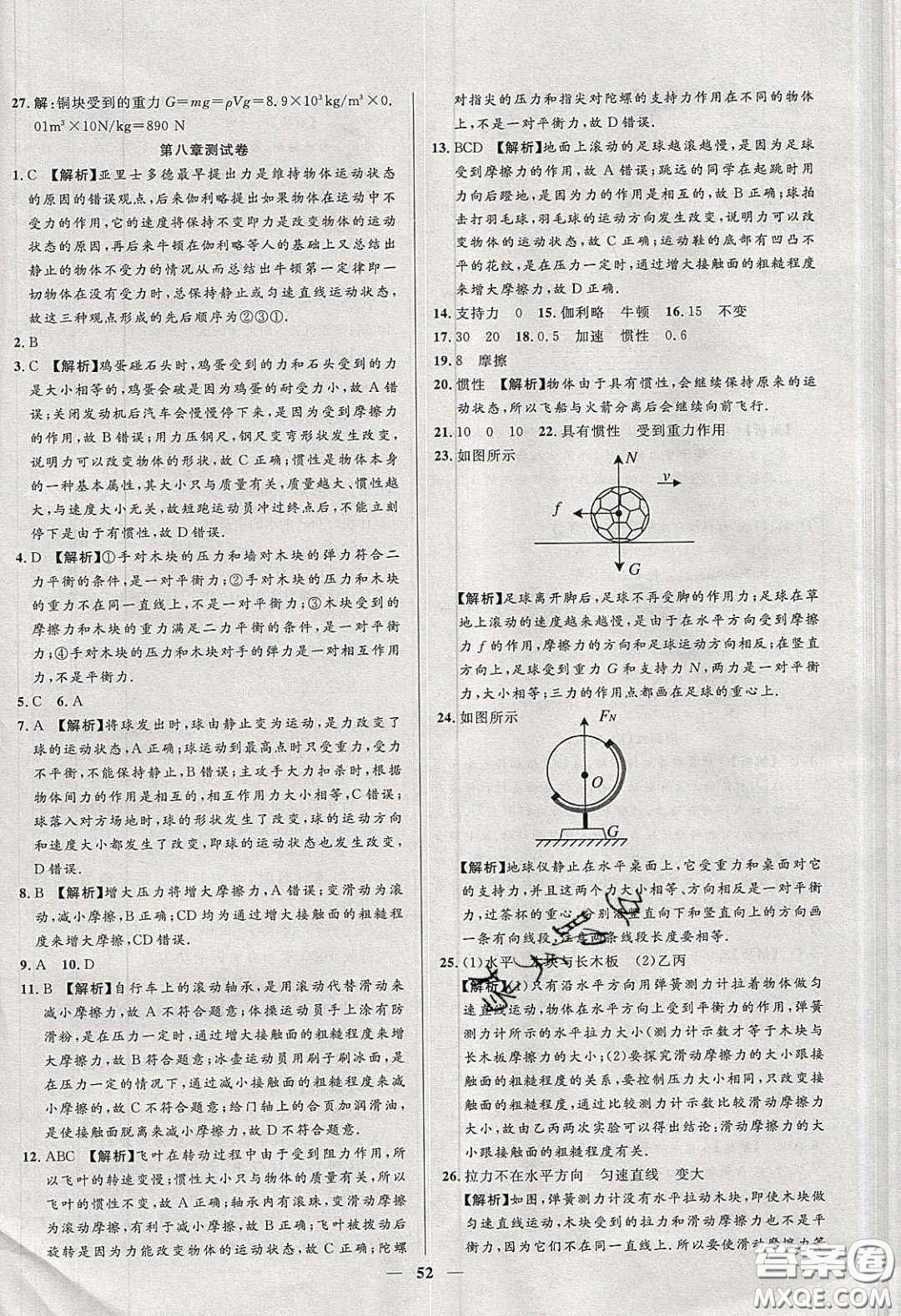 2020年春高分計劃中考版創(chuàng)新作業(yè)八年級物理下冊人教版答案