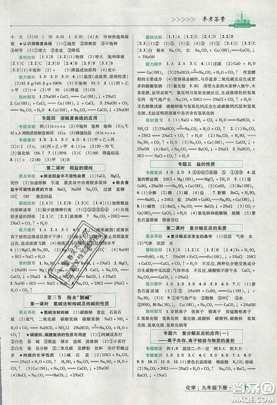 2020高分突破課時(shí)達(dá)標(biāo)講練測(cè)九年級(jí)化學(xué)下冊(cè)魯教版答案