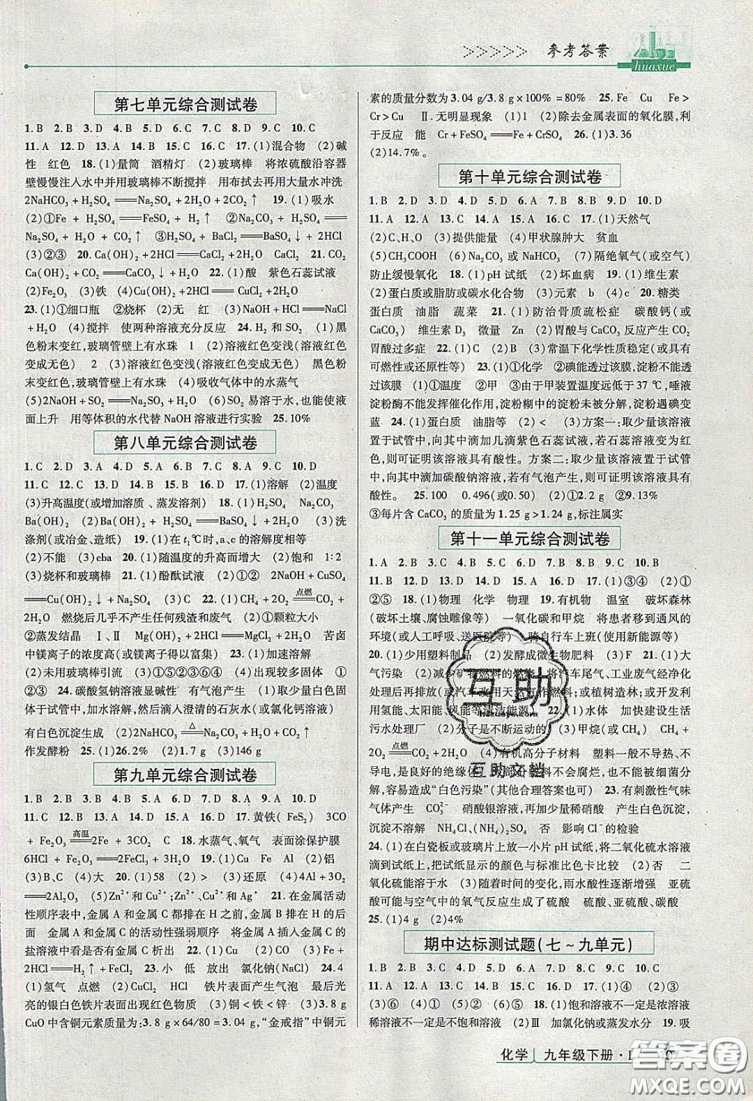 2020高分突破課時(shí)達(dá)標(biāo)講練測(cè)九年級(jí)化學(xué)下冊(cè)魯教版答案