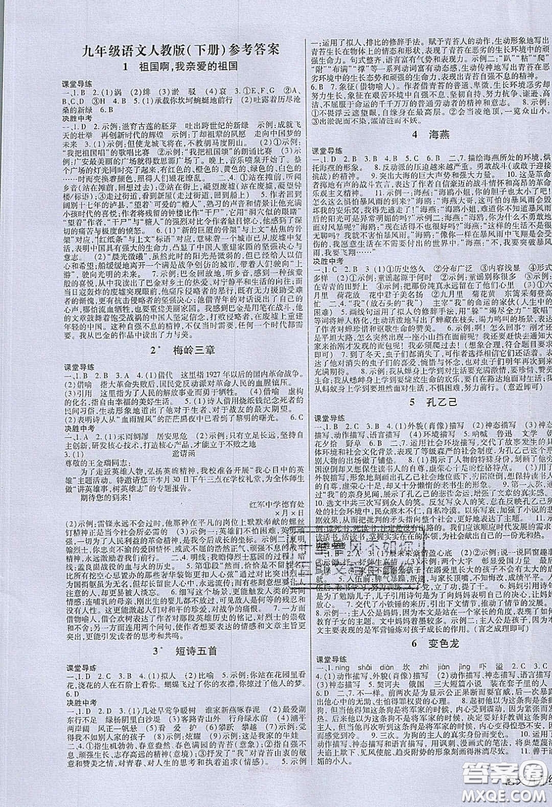 2020年高分突破課時達標講練測九年級語文下冊人教版答案