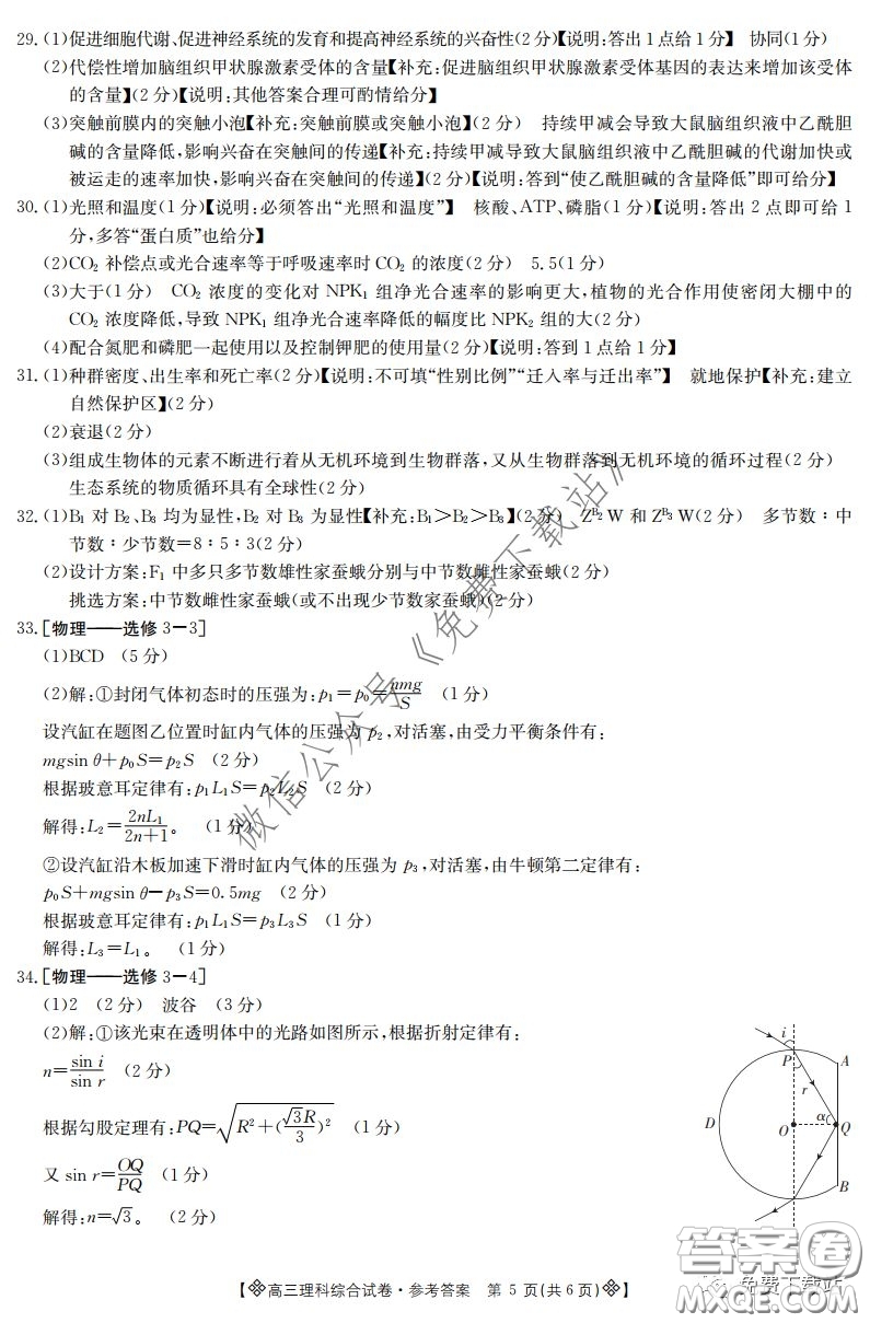 2020屆金太陽高三全國百萬聯(lián)考6002C理科綜合答案