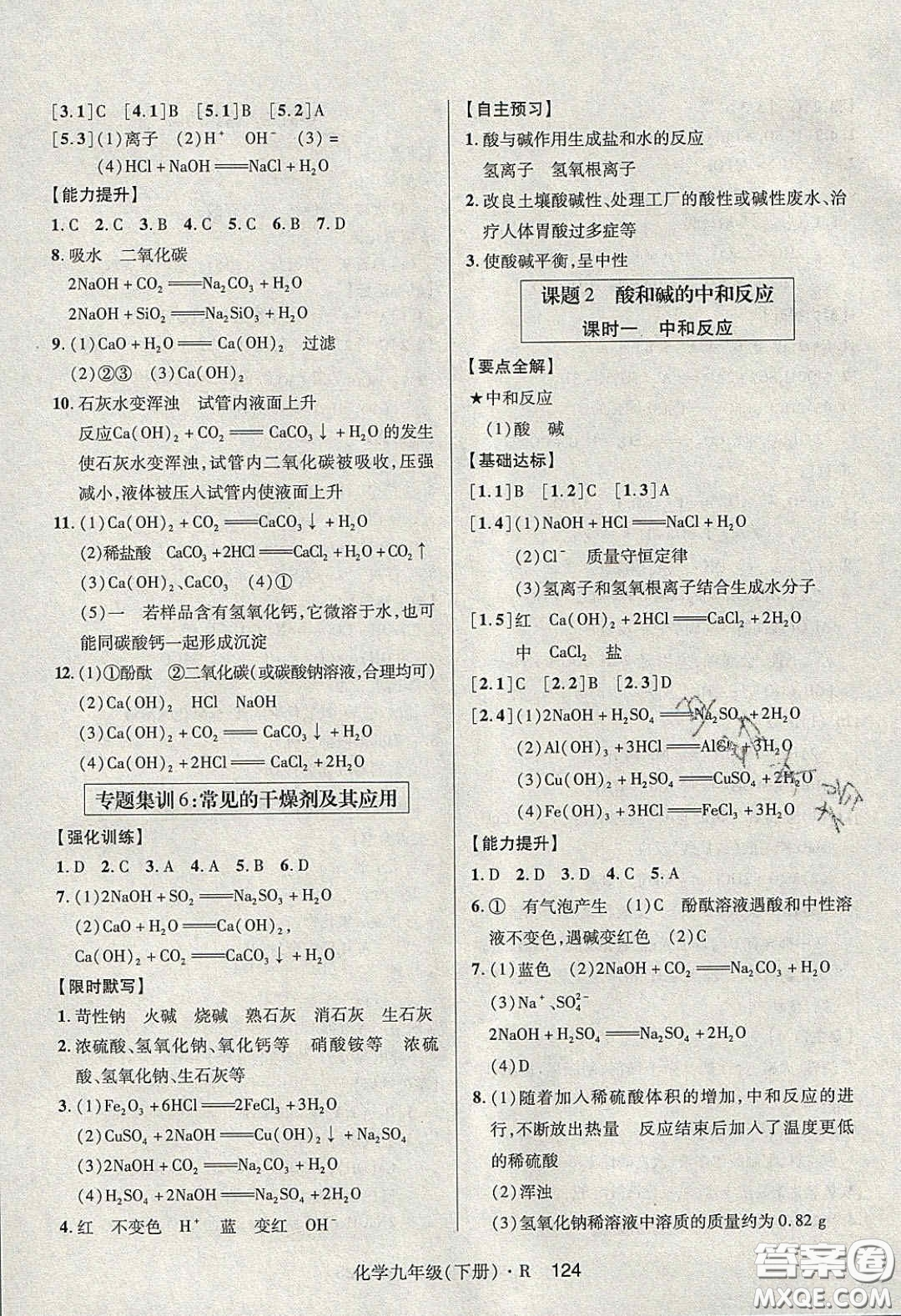 2020年高分突破課時達(dá)標(biāo)講練測九年級化學(xué)下冊人教版答案