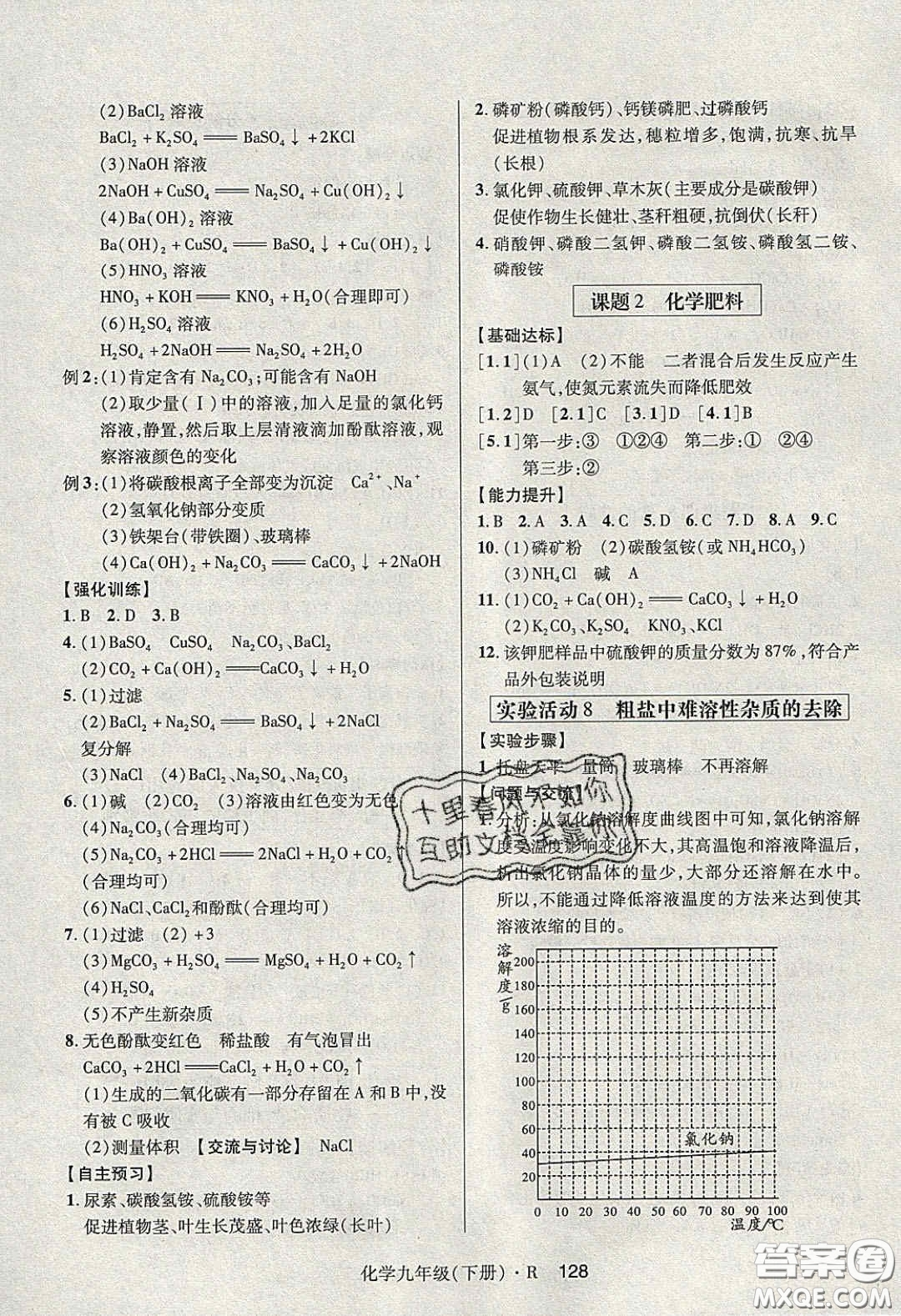 2020年高分突破課時達(dá)標(biāo)講練測九年級化學(xué)下冊人教版答案