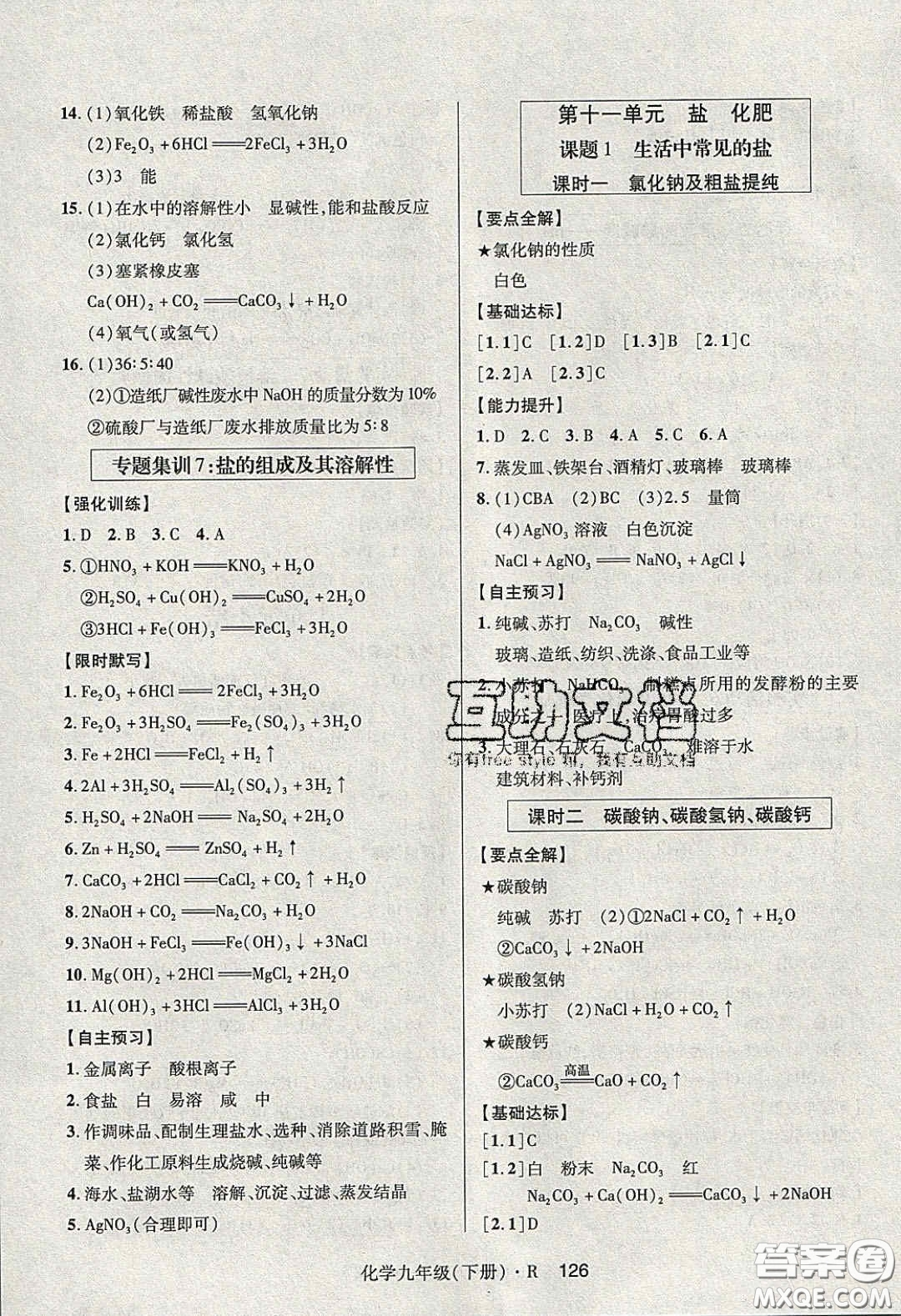 2020年高分突破課時達(dá)標(biāo)講練測九年級化學(xué)下冊人教版答案