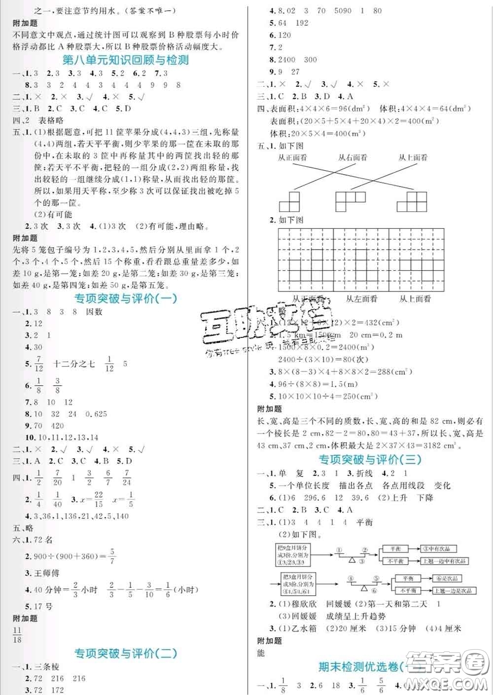 黑龍江教育出版社2020新版黃岡名卷五年級(jí)數(shù)學(xué)下冊(cè)人教版答案