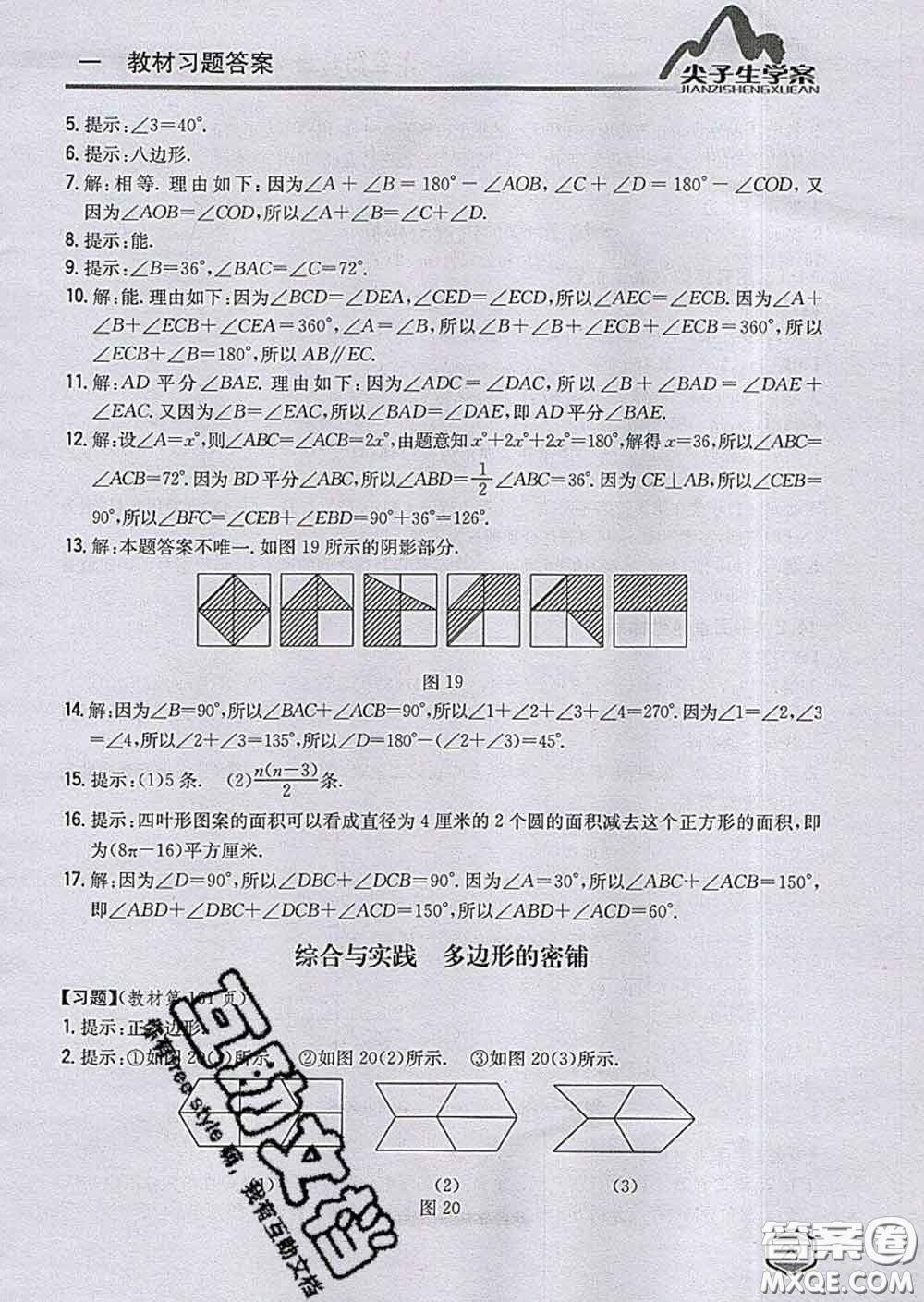 吉林人民出版社2020春尖子生學(xué)案七年級(jí)數(shù)學(xué)下冊(cè)青島版答案