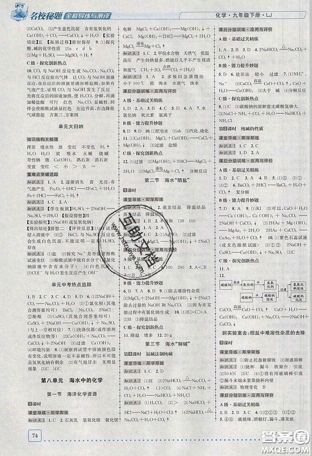 2020年名校秘題全程導(dǎo)練導(dǎo)學(xué)案九年級化學(xué)下冊魯教版答案