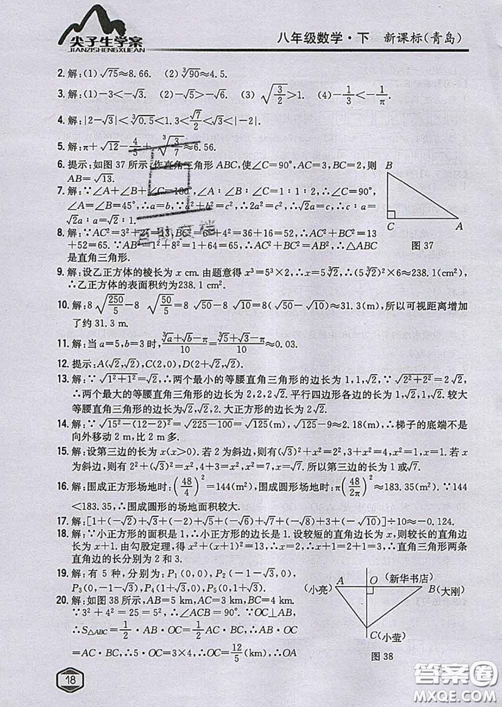 吉林人民出版社2020春尖子生學(xué)案八年級數(shù)學(xué)下冊青島版答案