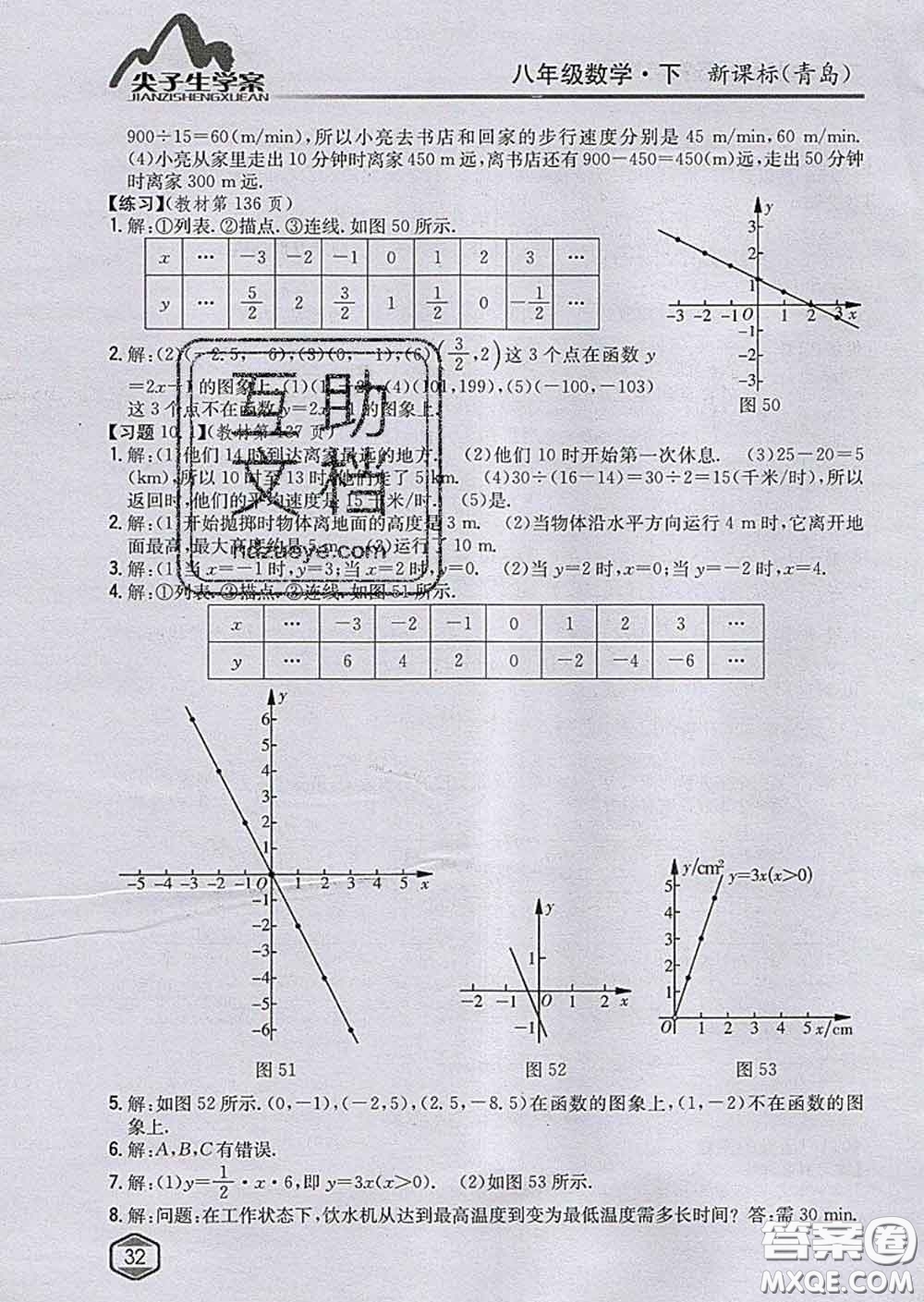 吉林人民出版社2020春尖子生學(xué)案八年級數(shù)學(xué)下冊青島版答案