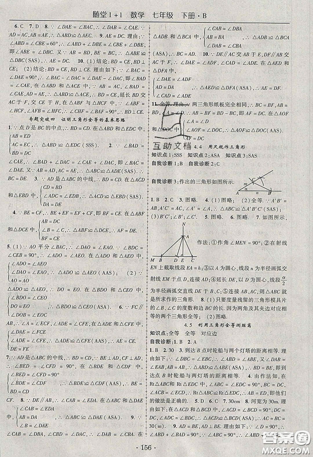 海韻圖書(shū)2020年春隨堂1+1導(dǎo)練七年級(jí)數(shù)學(xué)下冊(cè)北師大版答案