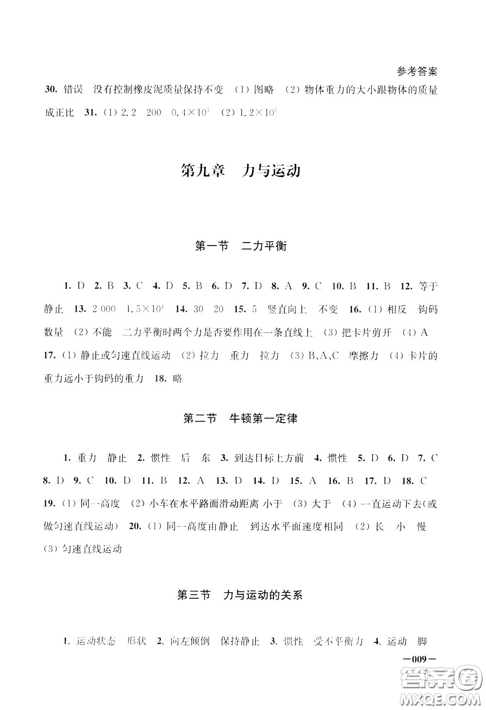 2020年課堂追蹤八年級(jí)下冊(cè)物理參考答案