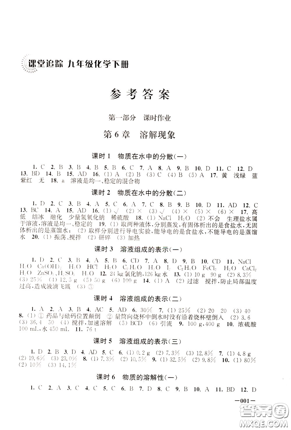 2020年課堂追蹤九年級(jí)下冊(cè)化學(xué)參考答案