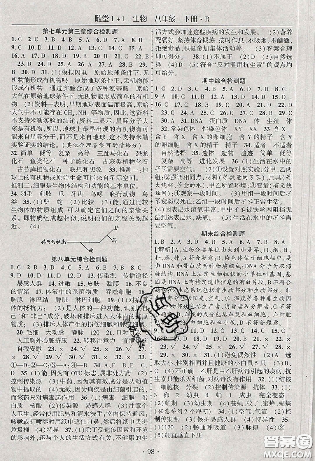 海韻圖書2020年春隨堂1+1導練八年級生物下冊人教版答案